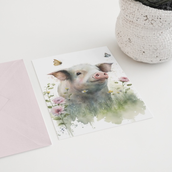 Watercolor Cute Floral Farm Pig Wall Art Illustration Print Poster Unframed - Picture 4 of 7